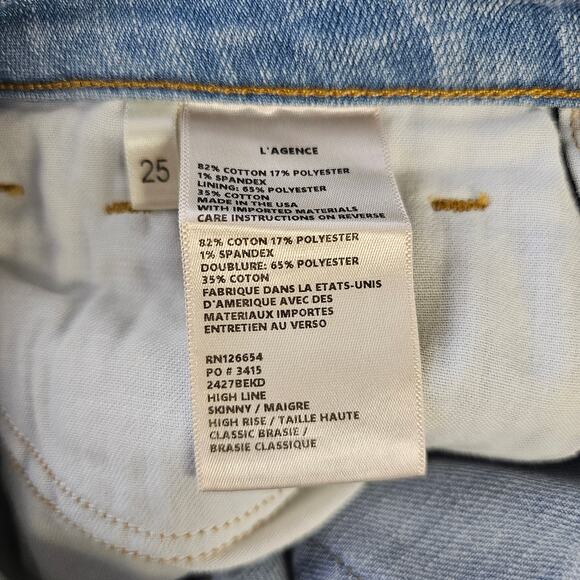 L'AGENCE Womens High Line Skinny Jeans Size 25 Light Wash Raw Hem Classic Brasie - Picture 7 of 9